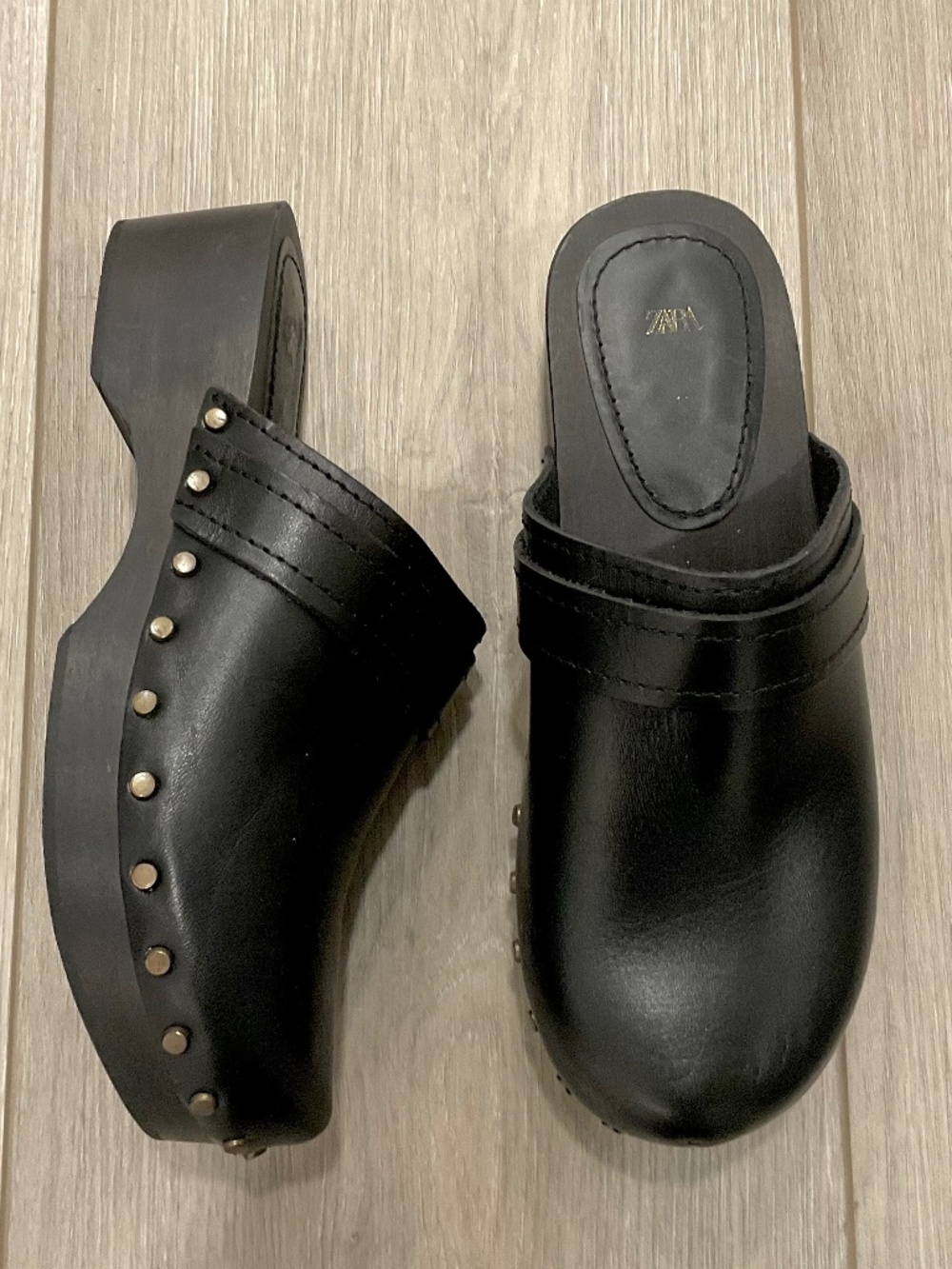 ZARA Studded Clog in Black Leather Size EU 37